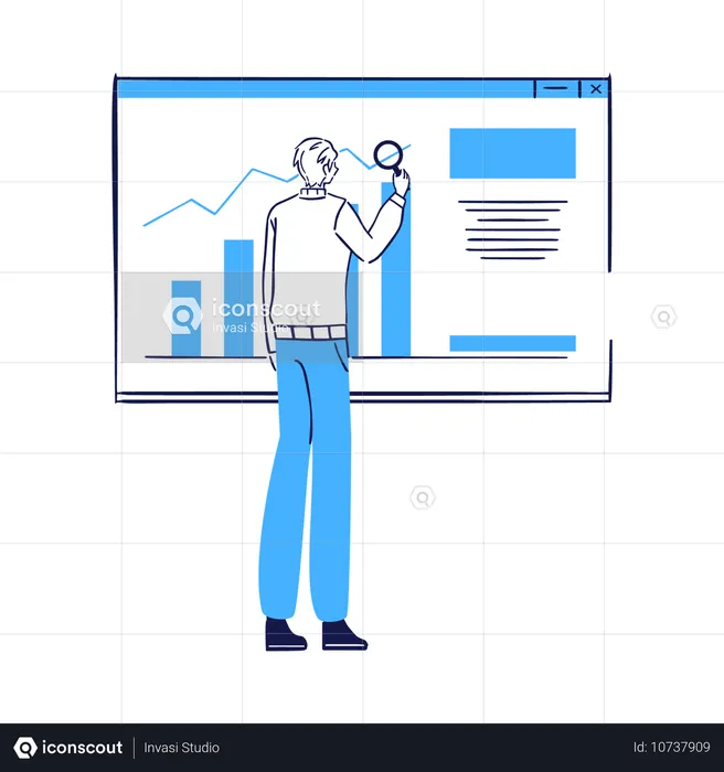 Geschäftsmann analysiert Daten auf einer Präsentationstafel  Illustration