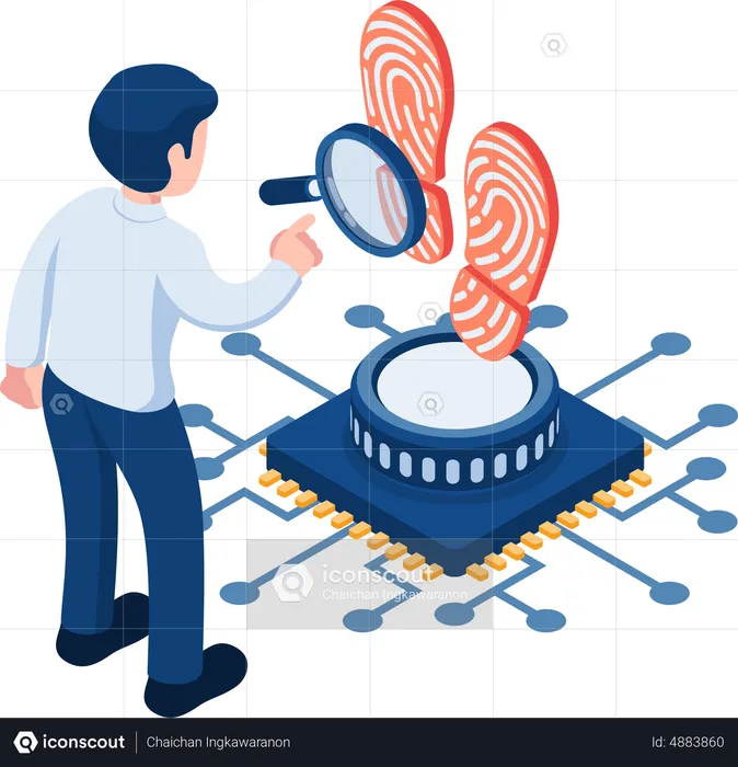 Geschäftsmann analysiert digitalen Fußabdruck  Illustration