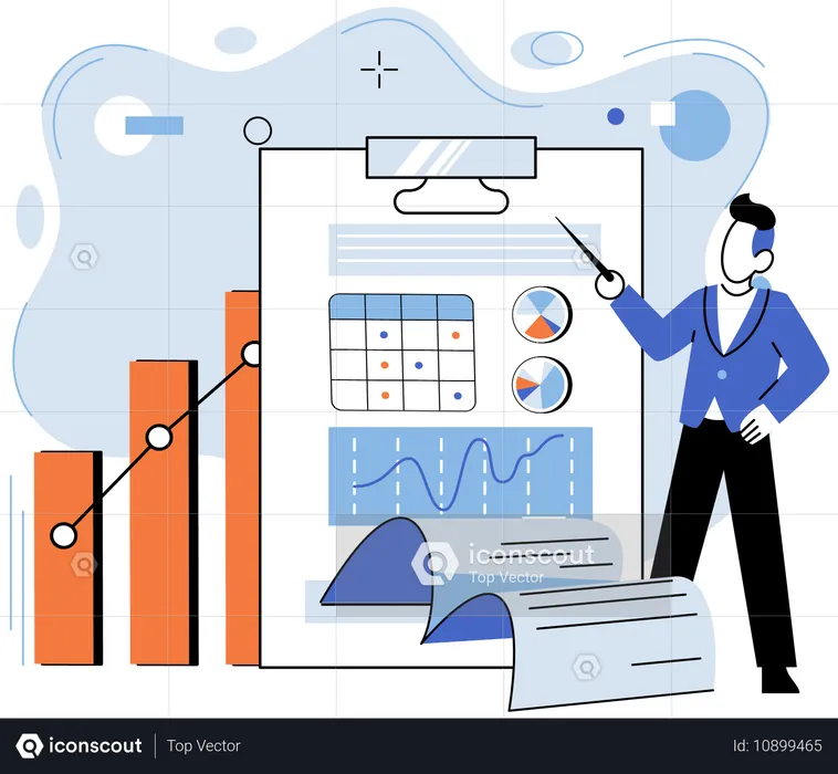 Geschäftsmann der geschäftsdaten analysiert  Illustration