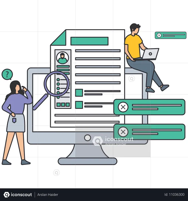 Geschäftsmann analysiert Geschäftskandidaten  Illustration