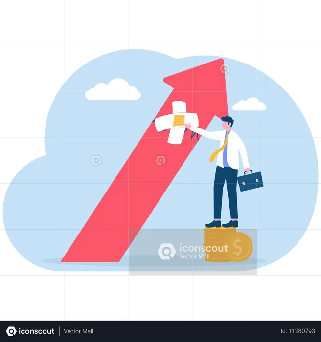 Geschäftsmann analysiert Gewinndiagramm  Illustration