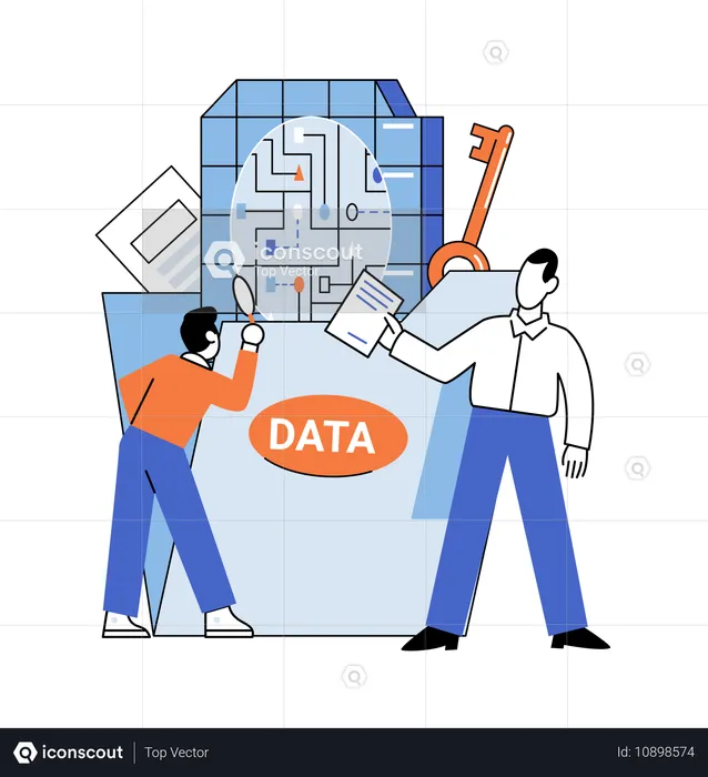 Geschäftsmann arbeitet am Datenschutz  Illustration