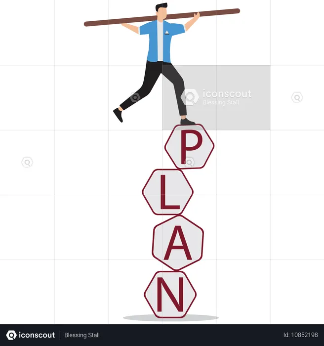 Geschäftsmann arbeitet am Flugzeugausgleich  Illustration