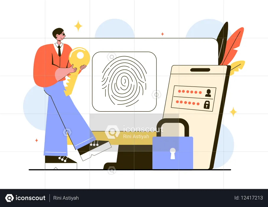 Geschäftsmann arbeitet an biometrischem Personenschutz  Illustration