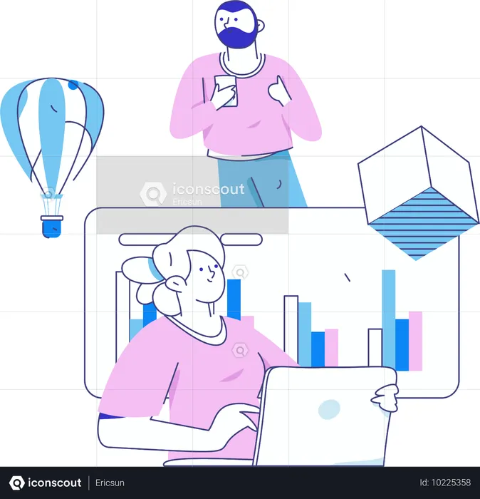 Geschäftsmann arbeitet an Börsendaten  Illustration