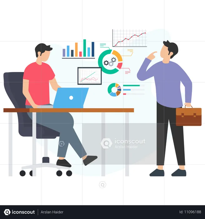 Geschäftsmann arbeitet an Datenanalysebericht  Illustration