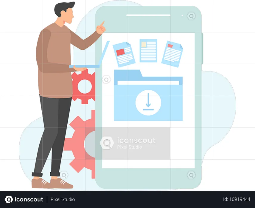 Geschäftsmann arbeitet an Datensicherung  Illustration