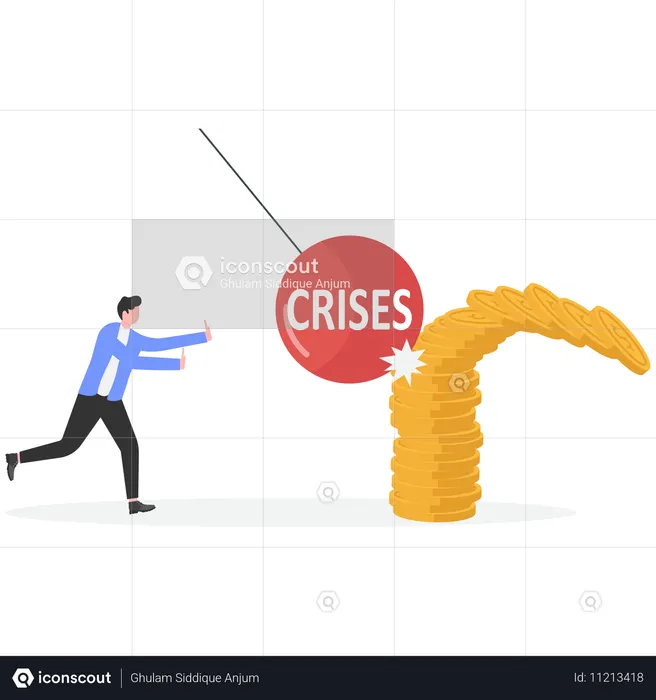 Geschäftsmann arbeitet an der Finanzkrise  Illustration