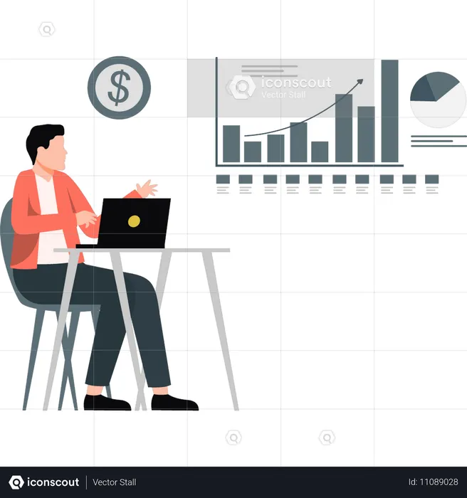 Geschäftsmann arbeitet an Geschäftsdiagramm  Illustration