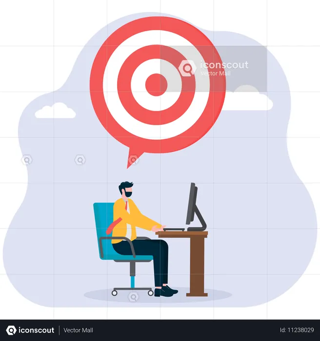 Geschäftsmann arbeitet an großem Ziel  Illustration