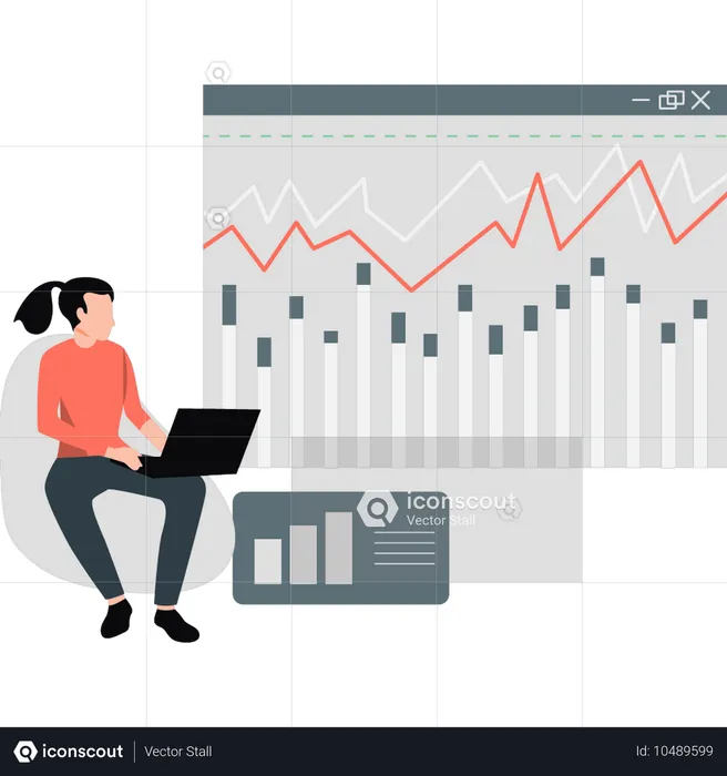 Geschäftsmann, der an einem Finanzdiagramm arbeitet  Illustration