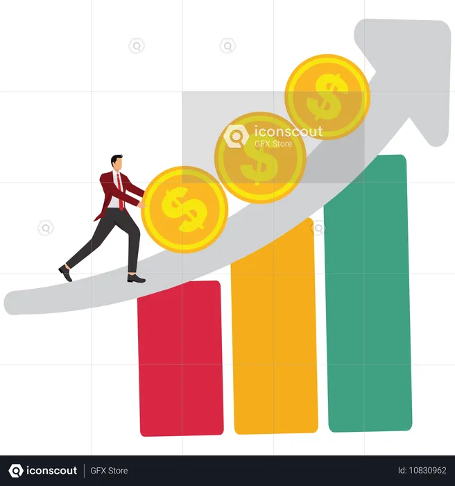 Geschäftsmann, der am finanziellen Wachstum seines Unternehmens arbeitet  Illustration