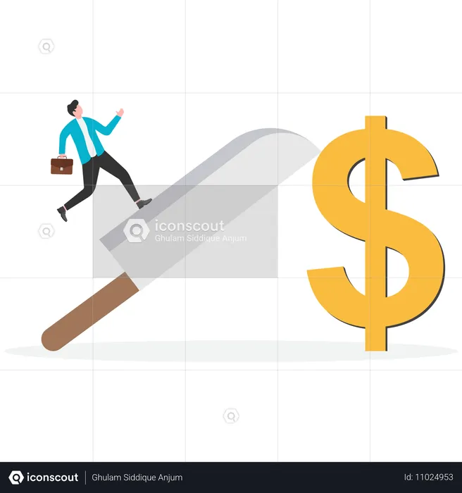 Geschäftsmann, der an finanziellen Risiken arbeitet  Illustration