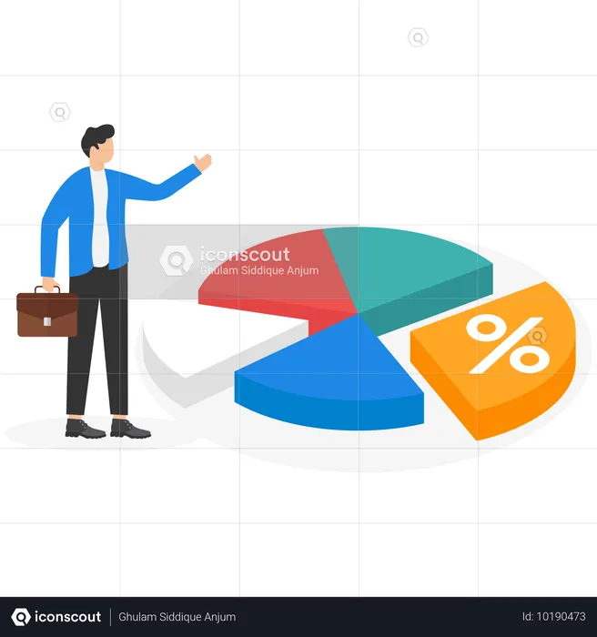 Geschäftsmann arbeitet an Kreisdiagrammen  Illustration