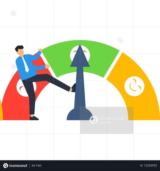 Geschäftsmann arbeitet an Leistungsmesser  Illustration