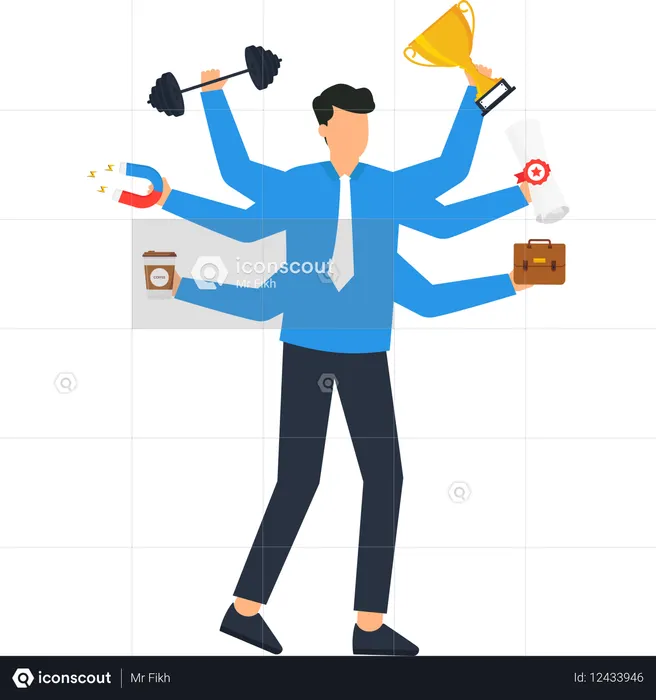 Geschäftsmann arbeitet an Multitasking  Illustration