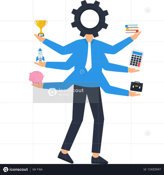 Geschäftsmann arbeitet an Multitasking  Illustration