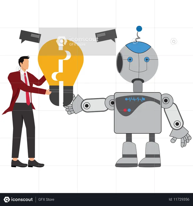 Geschäftsmann arbeitet mit künstlich intelligentem Roboter  Illustration