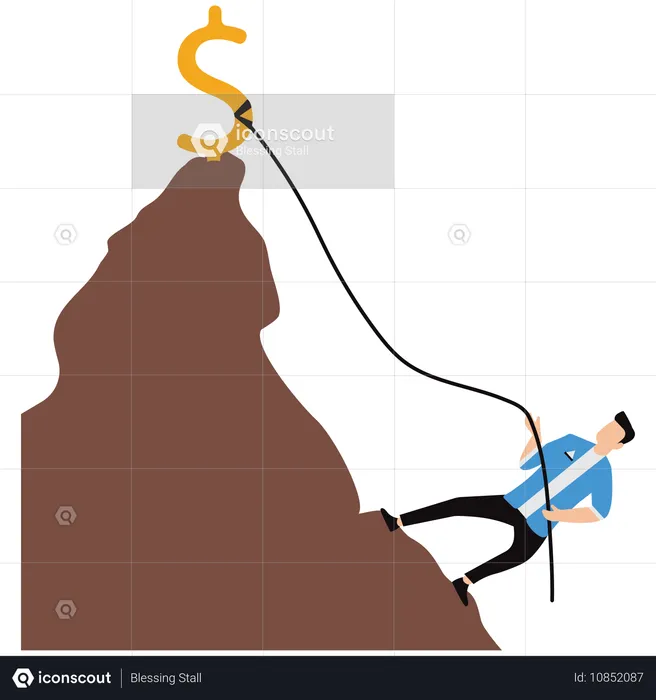 Geschäftsmann besteigt Berg, um Geld zu verdienen  Illustration