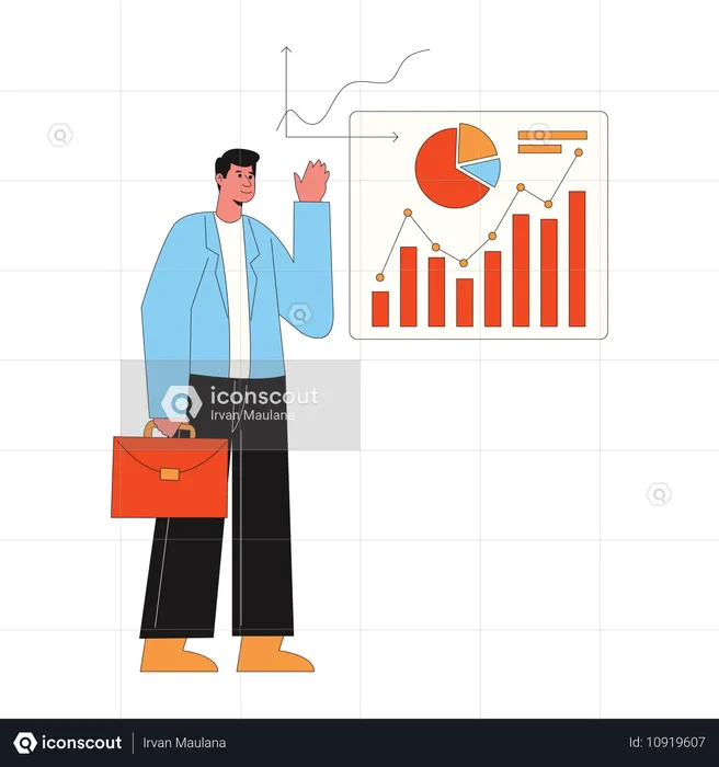 Geschäftsmann, der ein Kreisdiagramm für Unternehmen betrachtet  Illustration