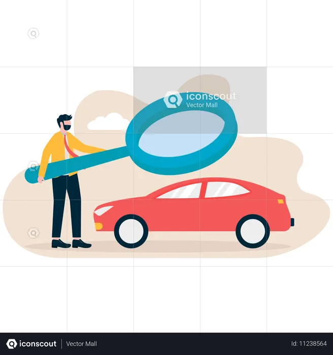 Geschäftsmann betreibt Autoforschung  Illustration