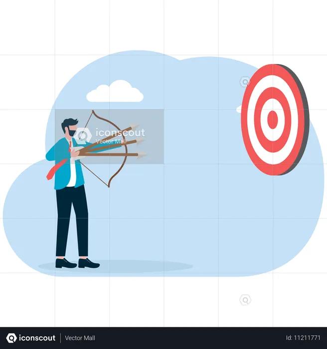 Geschäftsmann Bogenschießen schießt drei Pfeile zusammen  Illustration
