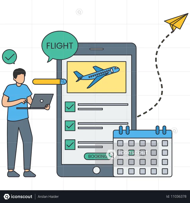 Geschäftsmann bucht Flugplan  Illustration