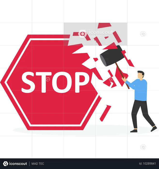 Geschäftsmann stürzt Stoppschild ab  Illustration