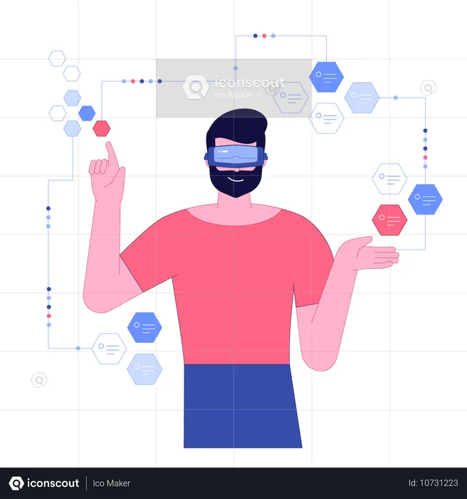 Geschäftsmann bespricht mit Mitarbeitern die Vorteile der VR-Technologie  Illustration