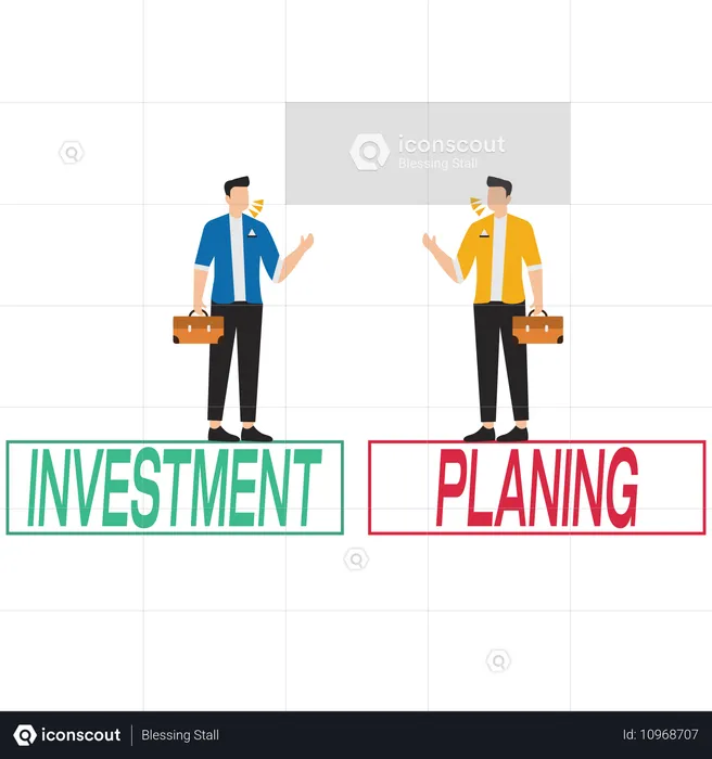 Geschäftsmann diskutiert über Investitionsplanung  Illustration