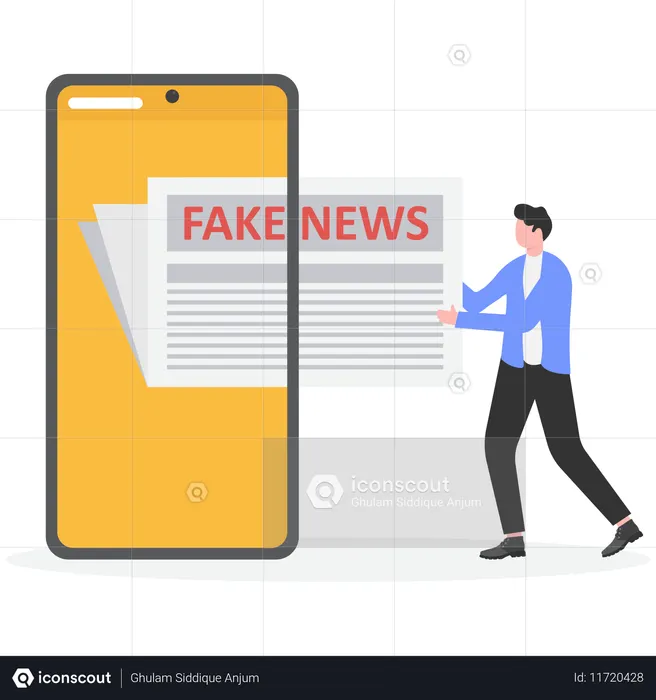 Geschäftsmann entfernt Fake News vom Handy  Illustration