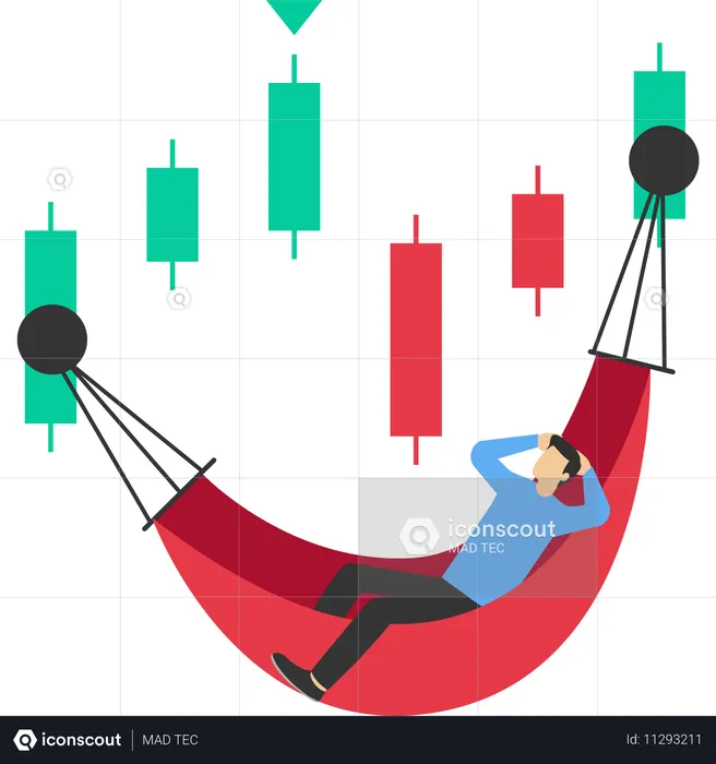 Geschäftsmann entspannt sich auf Candlestick-Diagramm  Illustration