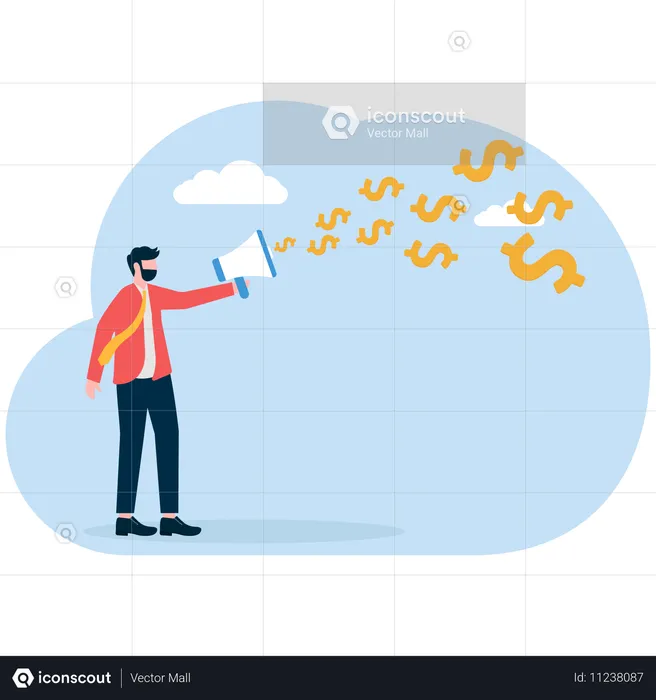 Geschäftsmann erzählt von der Strategie zur Geschäftsentwicklung  Illustration