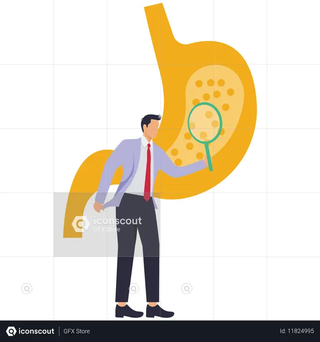 Geschäftsmann findet Sodbrennen mit Lupe  Illustration