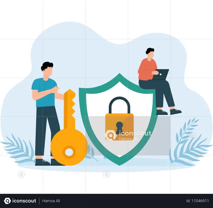 Geschäftsmann macht sicheres Datenmanagement  Illustration