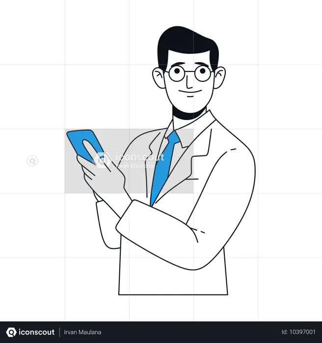 Geschäftsmann der handy hält  Illustration