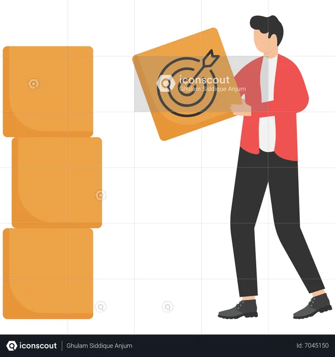 Geschäftsmann hält Holzwürfel mit Ziel  Illustration