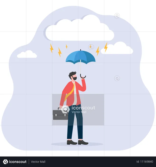 Geschäftsmann mit Regenschirm im Regen  Illustration