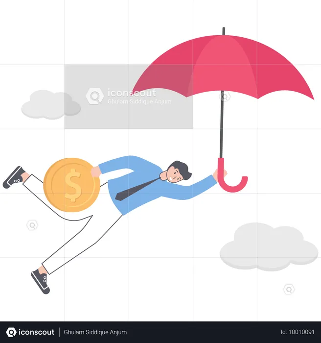 Geschäftsmann hält Regenschirm und schützt Geld  Illustration