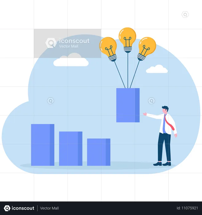 Geschäftsmann hebt Balkendiagramm mit Idee Glühbirnen  Illustration