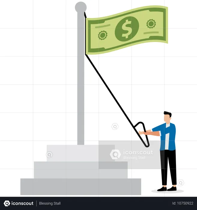 Geschäftsmann hisst Dollarflagge  Illustration