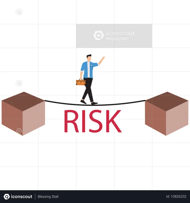 Geschäftsmann in Gefahr, auf einem Drahtseil zu laufen  Illustration