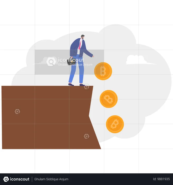 Geschäftsmann Investor und lässt Bitcoins fallen  Illustration