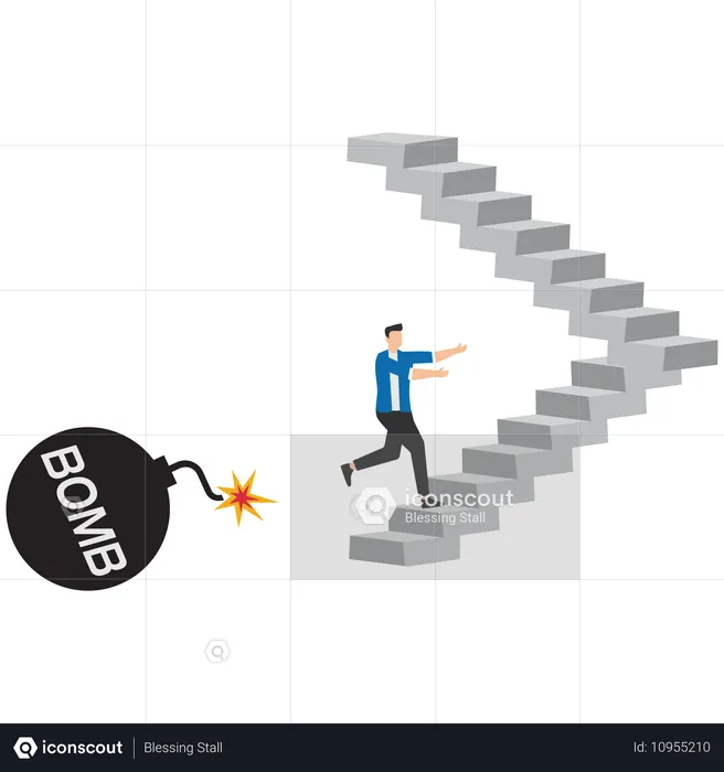 Geschäftsmann klettert Leitern hoch, um Bomben aus dem Weg zu gehen  Illustration
