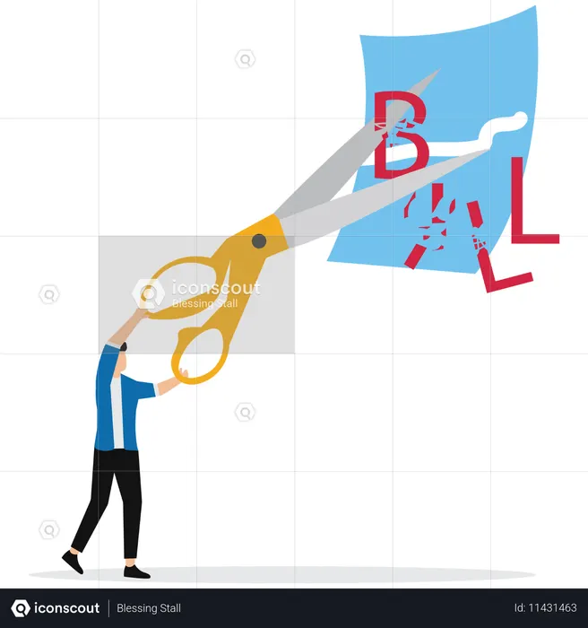 Geschäftsmann kürzt Einkaufsrechnung  Illustration