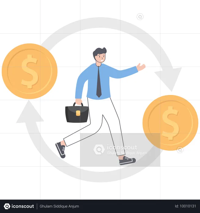 Geschäftsmann läuft auf Kreispfeildiagramm  Illustration