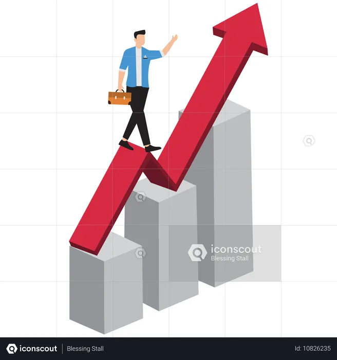 Geschäftsmann läuft auf Pfeildiagramm  Illustration