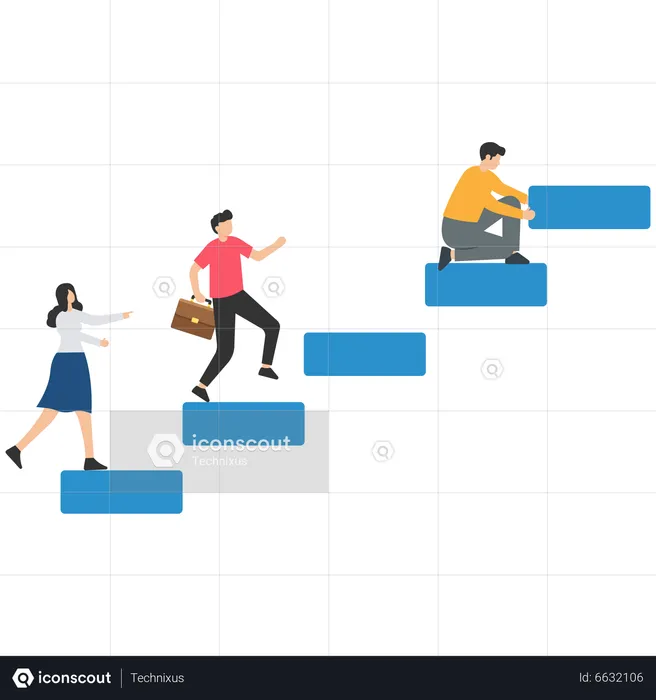 Geschäftsmann, führer, zeichnen, treppe, mit, bleistift, to, führen, team, gehen, to, ziel  Illustration