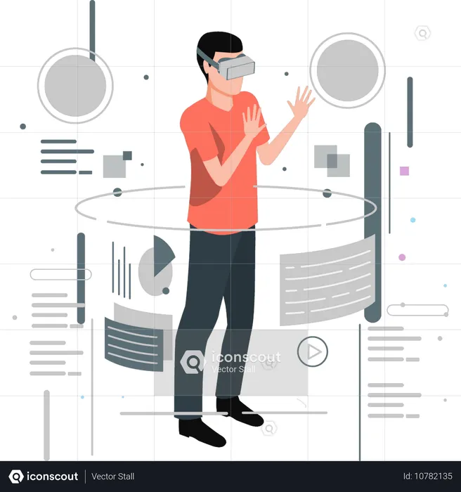 Geschäftsmann führt Analyse mithilfe von VR-Technologie durch  Illustration