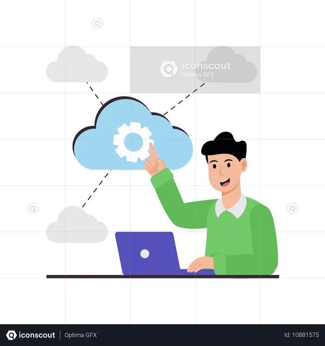 Geschäftsmann macht Cloud-Computing  Illustration